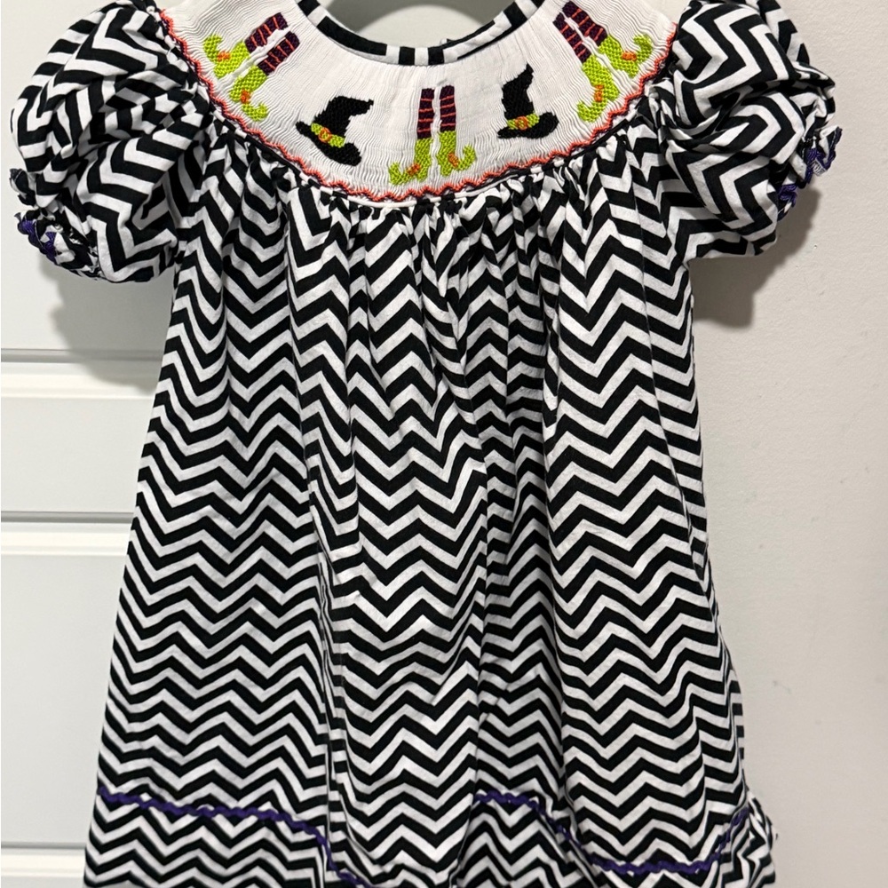 Black and White Chevron Dress with Witch Design